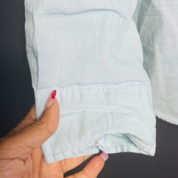 Modern Amusement Men's Light Blue Long Sleeve Shirt Camo Chest Pocket Size Small - Picture 8 of 9